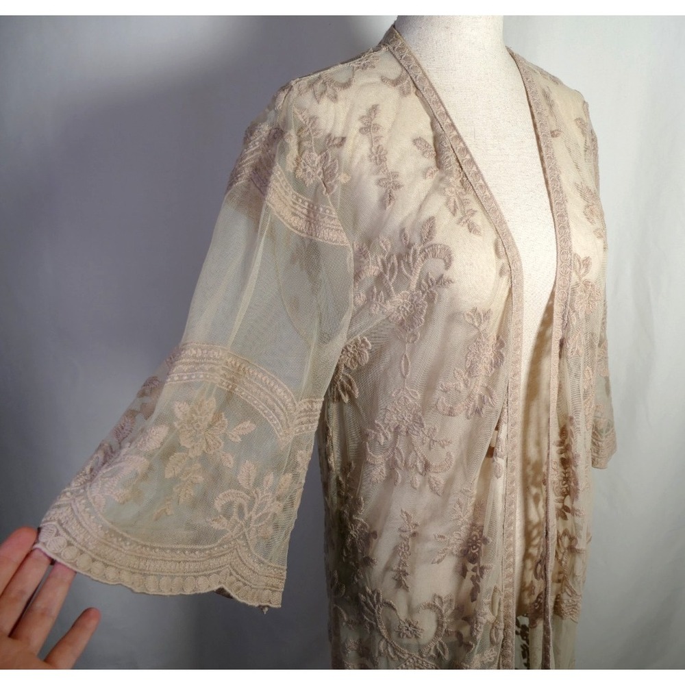 Miss Chievous Boho Crochet Mesh Flare Sleeve Duster Kimono Size S M Festival